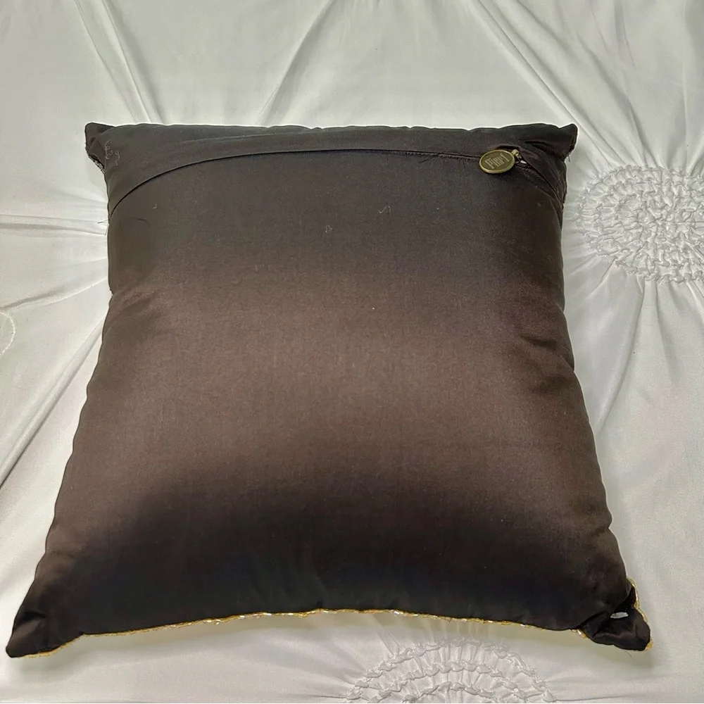 Pier 1 Gold & Brown Beaded Decorative Pillow 12x12